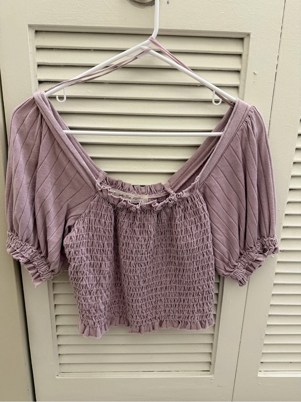 We the Free Smocked Puff-Sleeve Crop Top in Lilac